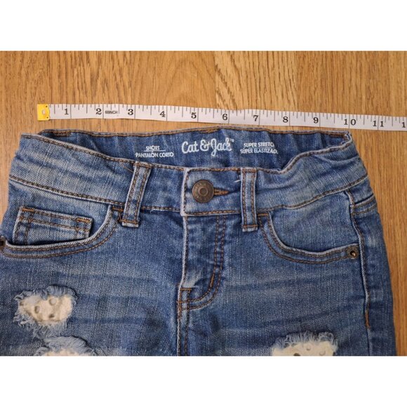 Cat & Jack Girls Super Stretch Raw Cut Distressed Denim Blue Jeans Shorts XS 4-5 - Picture 4 of 9